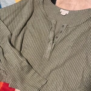 Billabong Olive Green Ribbed Henley Top